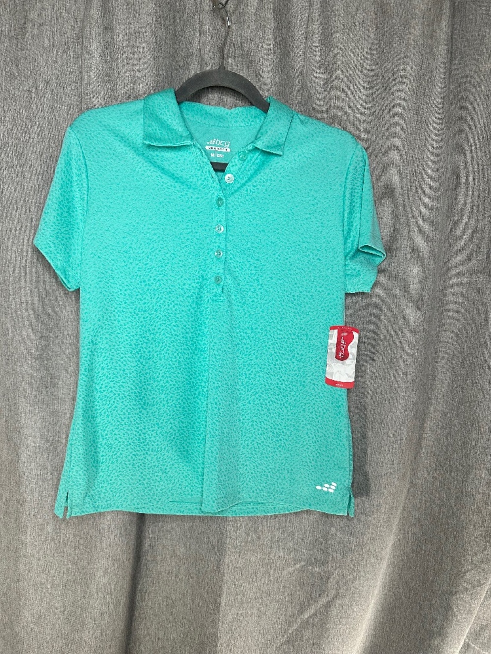 BCG Women’s Teal Textured Short Sleeve Athletic Golf Polo Shirt Medium